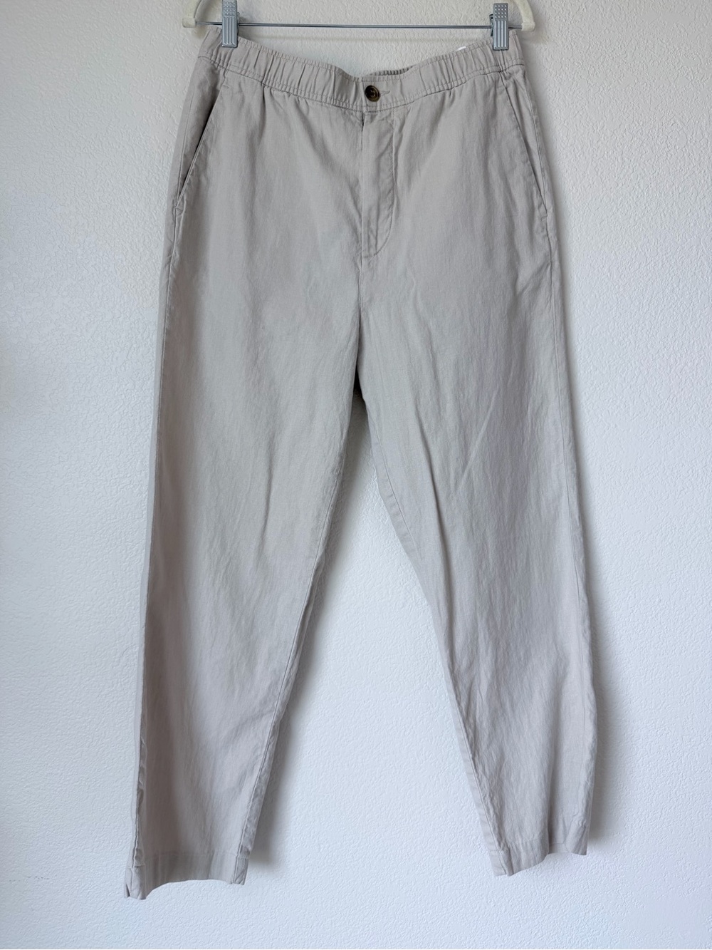H&M Men’s Beige Linen Cotton Blend Regular Fit Pull On Pants Small